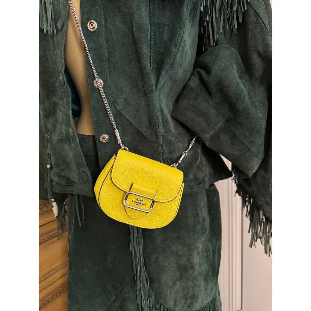 Coach micro bag Morgan Card Case on a Chain Lime Green Leather Mini Crossbody